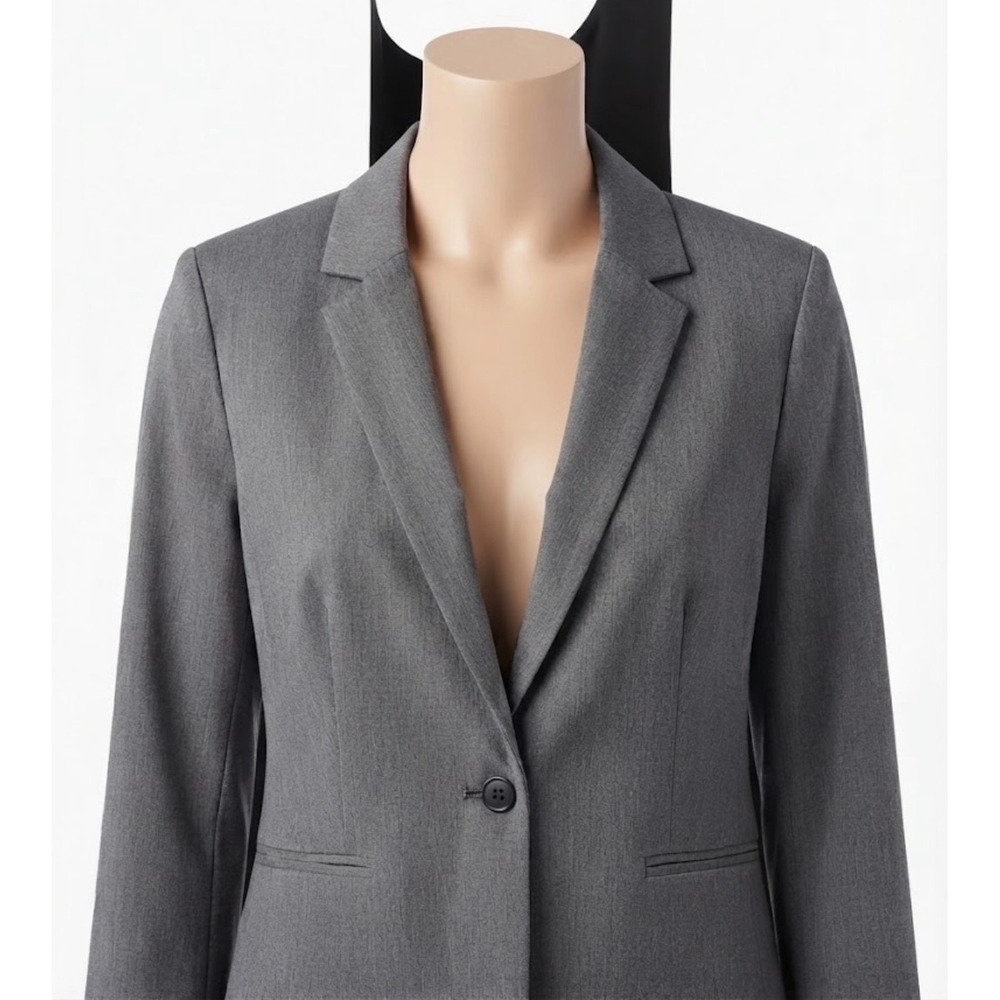 Express Womens Gray Single Button Blazer Stretch Professional Suit Jacket Sz 12